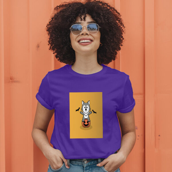 Cute Wolf In Halloween Cartoon Illustration 2 T-Shirt - Image 7