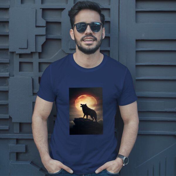 Digital Art Moon And Wolf Wallpaper T-Shirt - Image 4