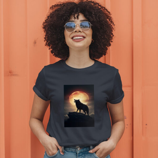 Digital Art Moon And Wolf Wallpaper T-Shirt - Image 3