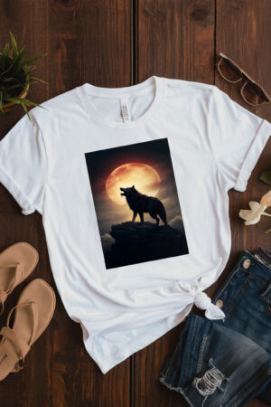 Digital Art Moon And Wolf Wallpaper T-Shirt