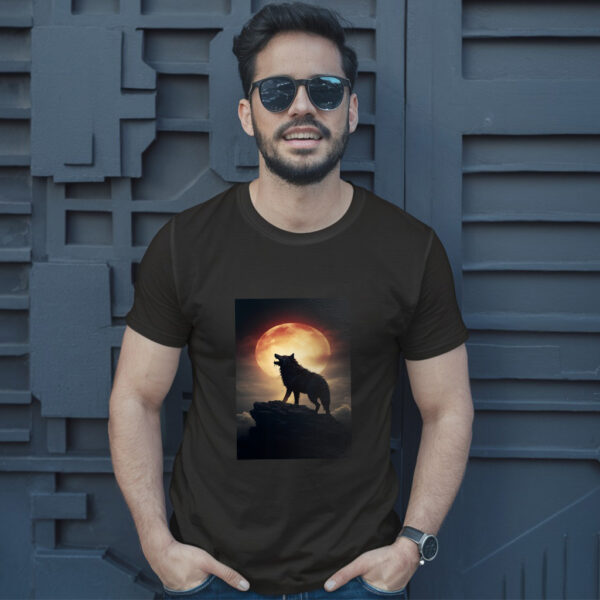 Digital Art Moon And Wolf Wallpaper T-Shirt - Image 2