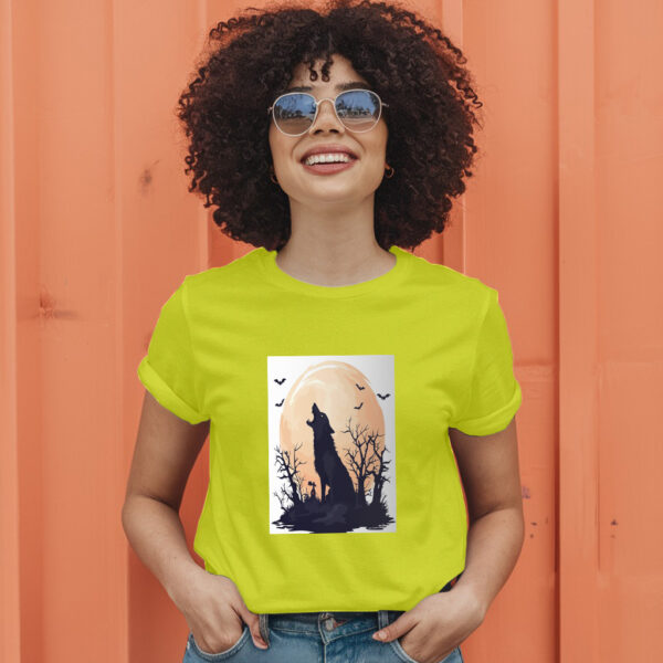 Fierce Wolf Howling At Moon In Halloween Scene T-Shirt - Image 13