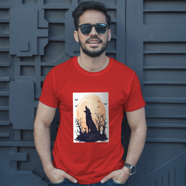 Fierce Wolf Howling At Moon In Halloween Scene T-Shirt - Image 8