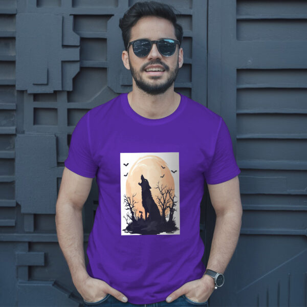 Fierce Wolf Howling At Moon In Halloween Scene T-Shirt - Image 6