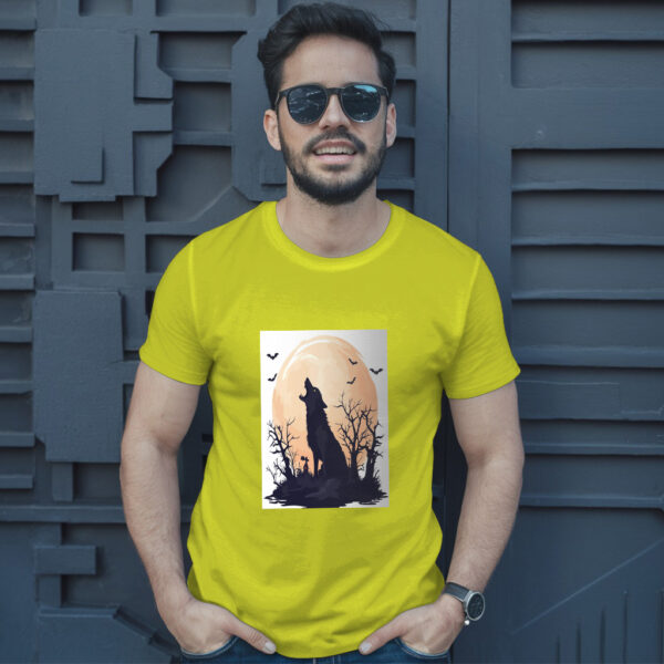 Fierce Wolf Howling At Moon In Halloween Scene T-Shirt - Image 12