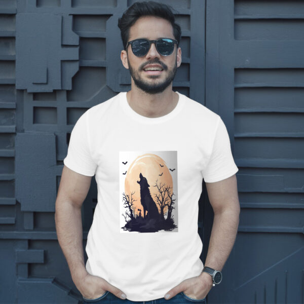Fierce Wolf Howling At Moon In Halloween Scene T-Shirt - Image 10