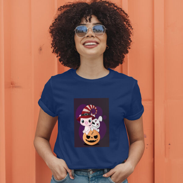 Flat  Animal Witch Pig Halloween Illustration For Kids Cute Pig Character T-Shirt - Image 5