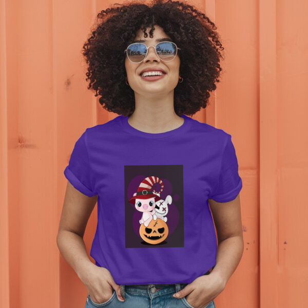 Flat  Animal Witch Pig Halloween Illustration For Kids Cute Pig Character T-Shirt - Image 7